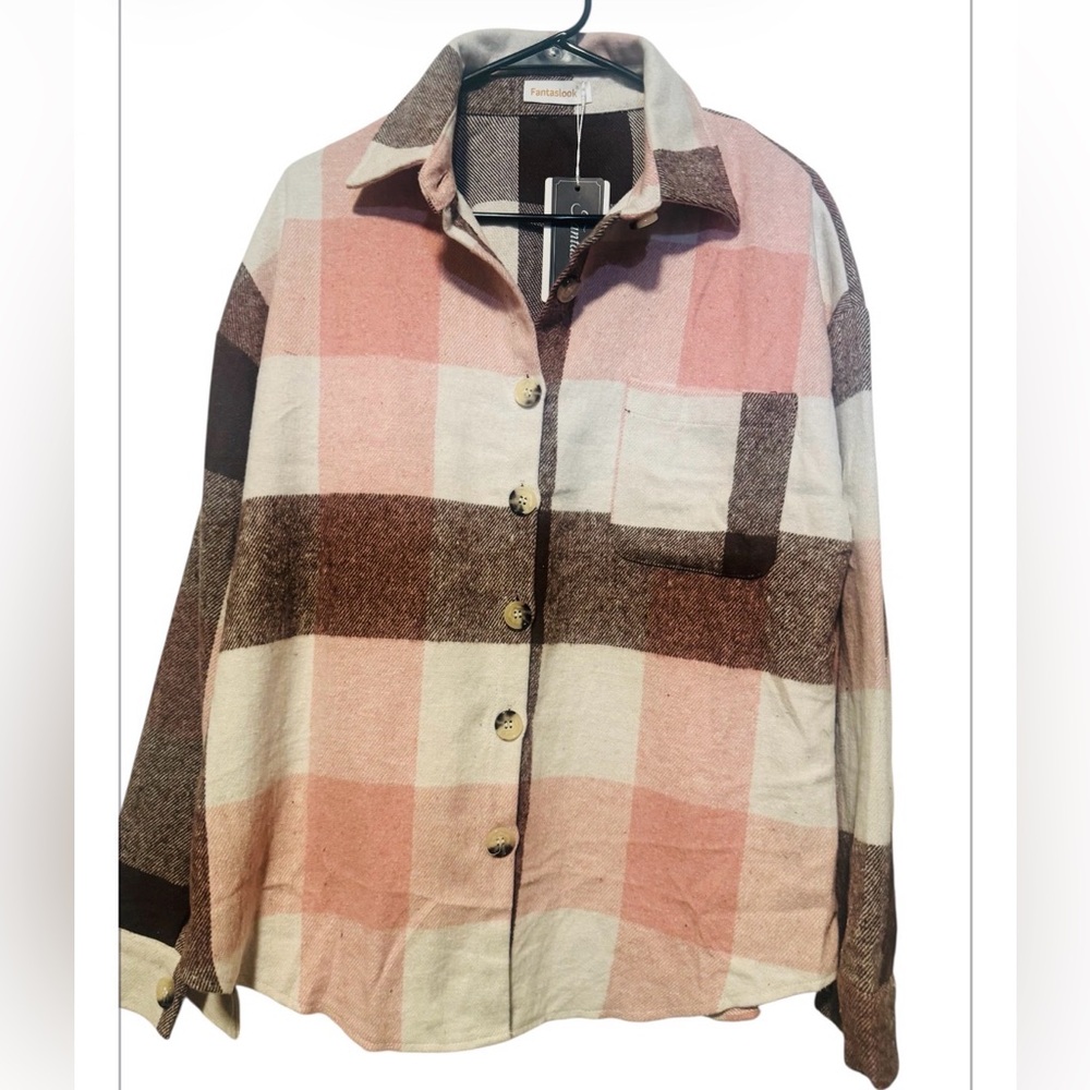 Chic Plaid Pink and Brown Shirt Jacket NWT 🩷